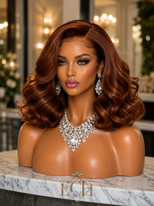 Auburn Cinnamon (33) Bouncy Loose Wave Transparent Lace Wig